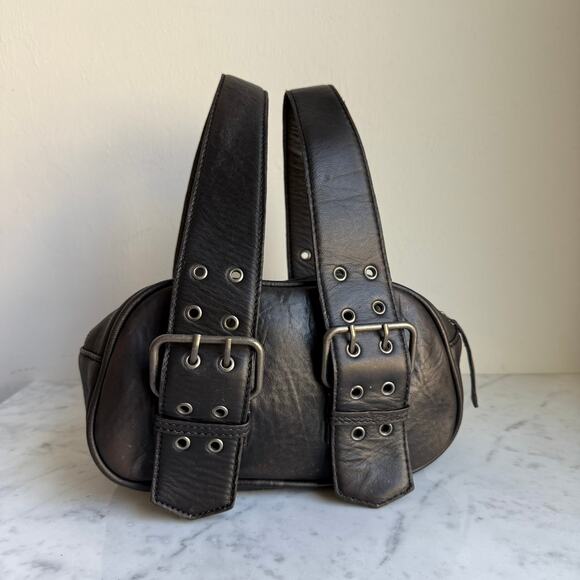 Free People Sheepskin Leather Buckle Strap Mini Bag Grunge Y2K Style - Picture 5 of 16
